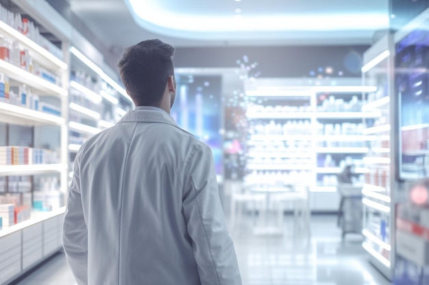Retrato de un farmacéutico en una farmacia moderna