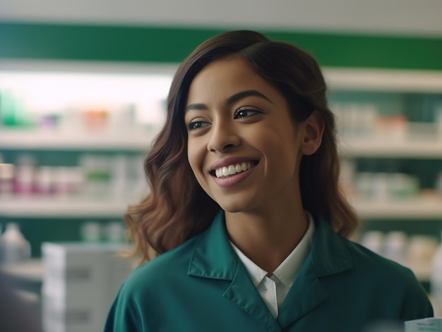 Foto retrato de farmacéutico tienda de farmacia moderna