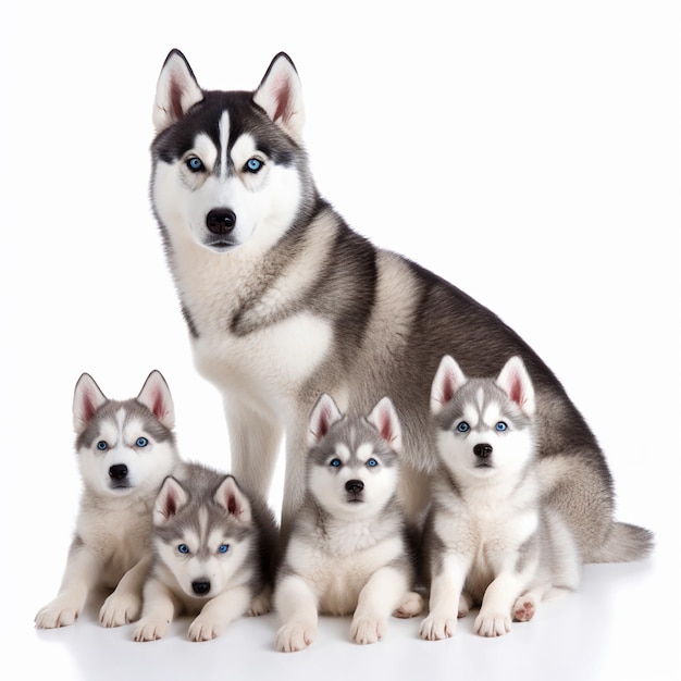 Retrato fechado de husky siberiano isolado em fundo branco Amigo leal de animal de estimação fofo