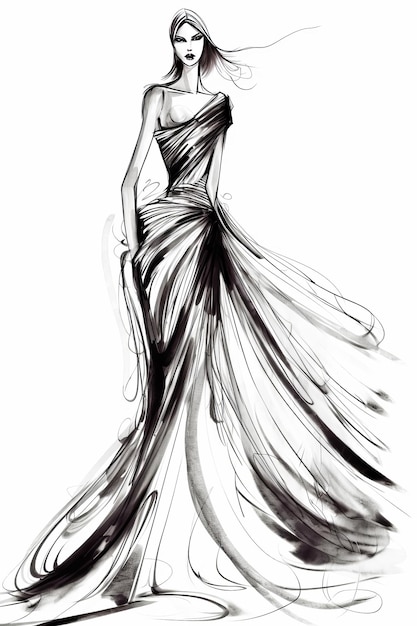 Retrato feito à mão de uma mulher. Uma bela jovem vestida à moda.