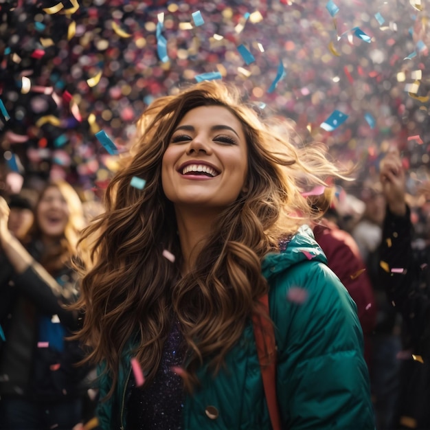 El retrato feliz de una chica linda en el año nuevo