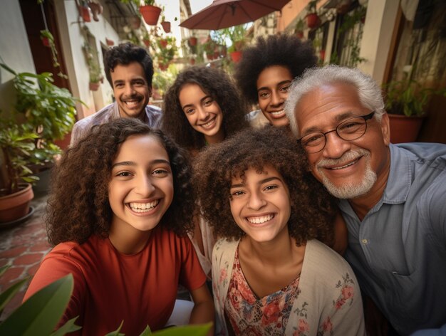 Foto retrato de una feliz familia india y asiática