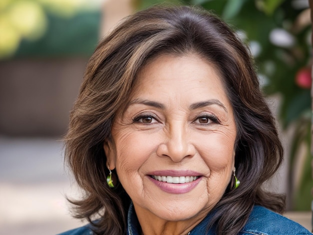 retrato de una feliz y hermosa mujer mexicana jubilada con una sonrisa dental elegante y elegante