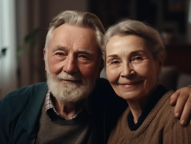 Retrato de feliz y hermosa pareja de familia caucásica senior enamorada sonriendo a la cámara un hombre jubilado