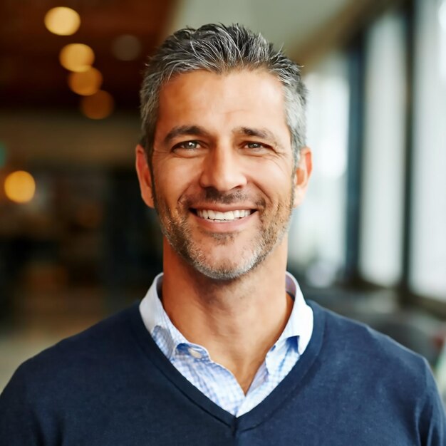 Un retrato feliz de un hombre de mediana edad empleado