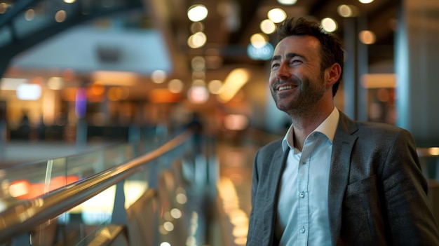 Retrato de un feliz hombre de negocios en una terminal del aeropuerto