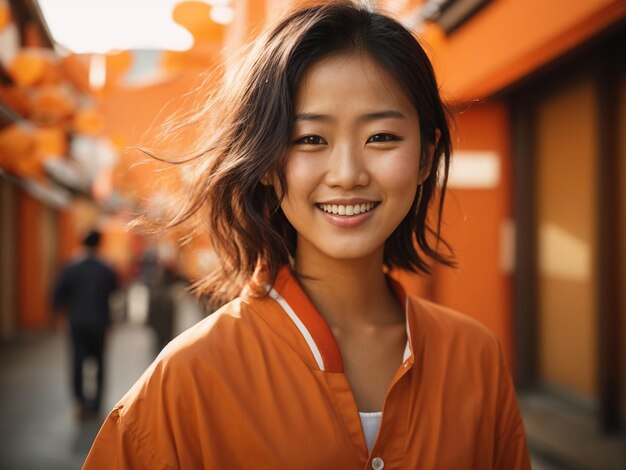 Retrato feliz de una joven japonesa asiática