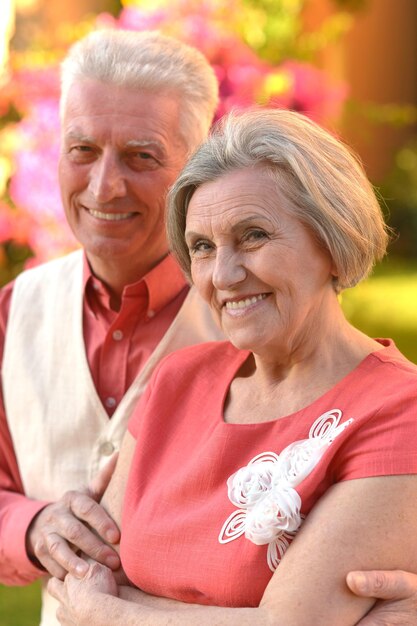 Retrato, de, un, feliz, pareja anciana, se abrazar