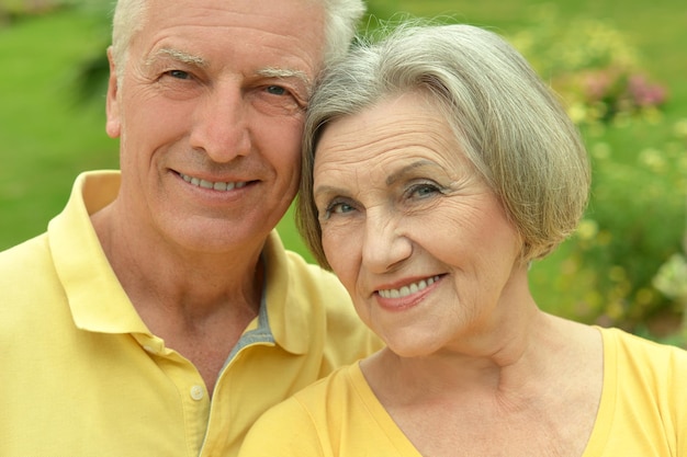 Retrato, de, un, feliz, pareja anciana, se abrazar