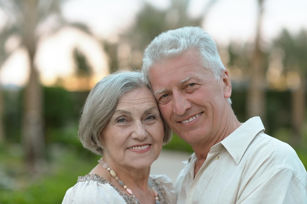 Retrato, de, un, feliz, pareja anciana, se abrazar