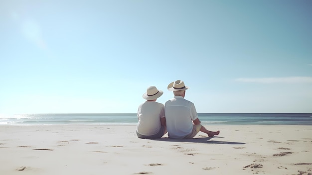 Foto retrato de una feliz pareja de ancianos descansando en una playa tropical ia generativa