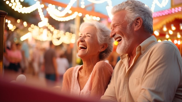 Retrato de una feliz pareja de ancianos disfrutando en el parque