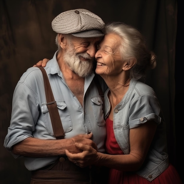 Retrato de una feliz pareja de ancianos enamorados en estilo retro Feliz pareja de mayores el día de San Valentín