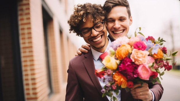 Retrato de una feliz pareja gay durante la boda