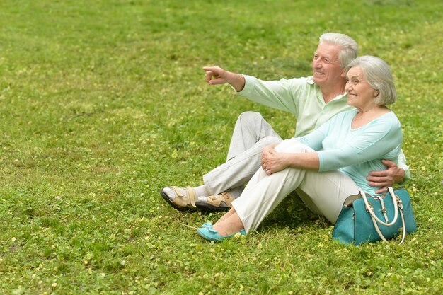 Foto retrato de una feliz pareja madura en spring park