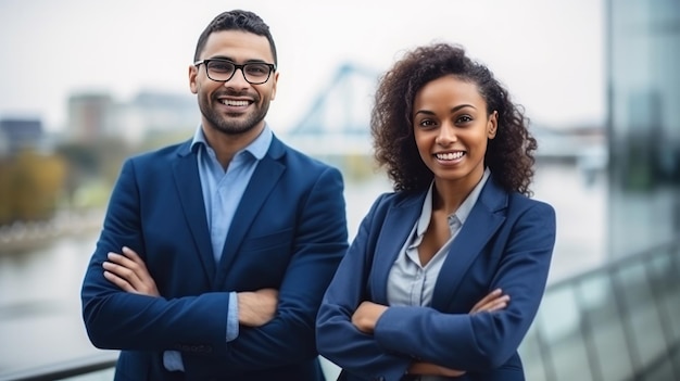 Retrato de una feliz pareja multiétnica de negocios Ilustración AI GenerativexD