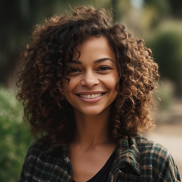 Foto retrato, de, feliz, sonriente, mujer joven