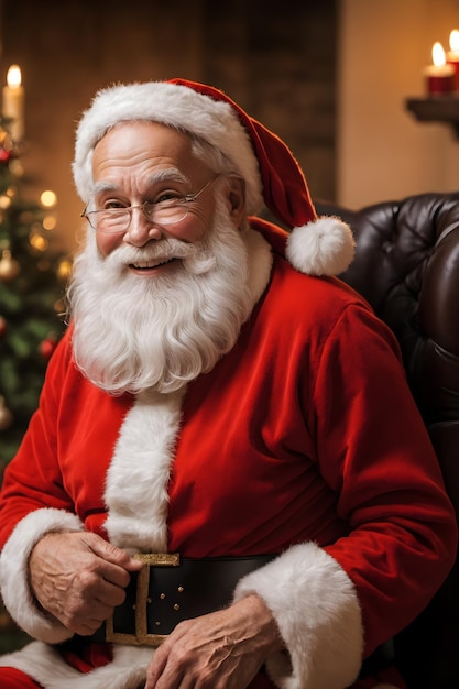 Retrato festivo de Natal do Papai Noel com óculos e fundo preto