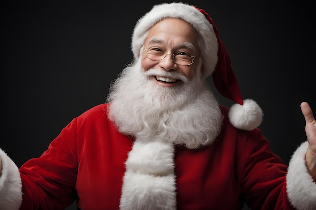 Foto retrato festivo de natal do papai noel com óculos e fundo preto