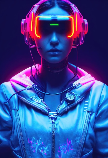 Retrato ficticio de una chica ciberpunk de ciencia ficción Mujer futurista de alta tecnología del futuro