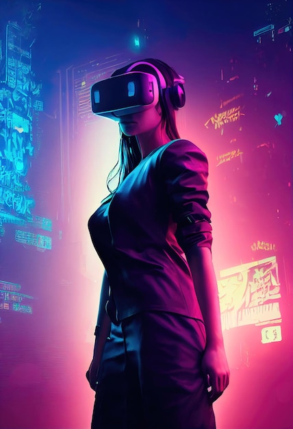 Retrato ficticio de una chica ciberpunk de ciencia ficción Mujer futurista de alta tecnología del futuro