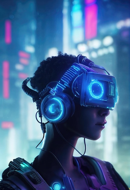 Retrato ficticio de una chica ciberpunk de ciencia ficción Mujer futurista de alta tecnología del futuro