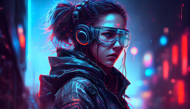 Retrato ficticio de una chica ciberpunk de ciencia ficción Mujer futurista de alta tecnología del futuro