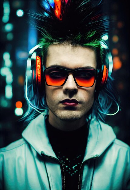 Retrato de um punk com cabelo colorido homem hipster com cabelo