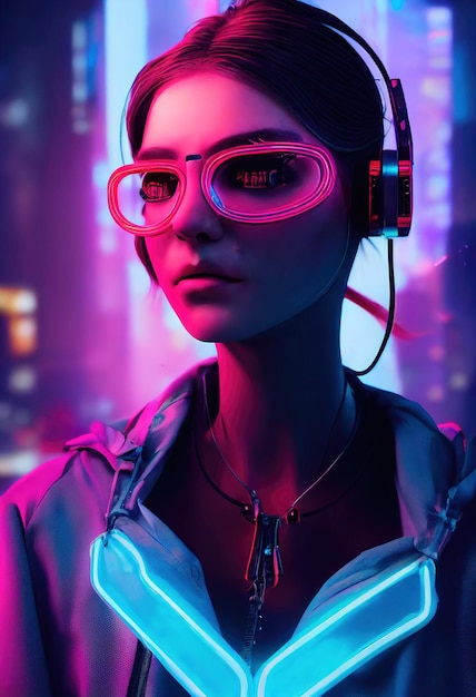 Retrato fictício de uma garota scifi cyberpunk Hightech futurista mulher do futuro