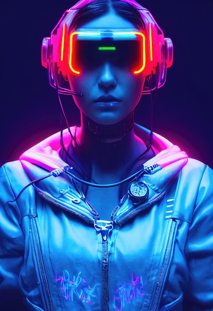 Retrato fictício de uma garota scifi cyberpunk Hightech futurista mulher do futuro