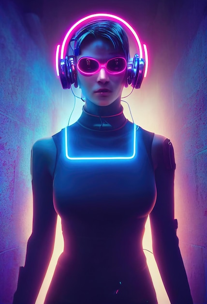 Retrato fictício de uma garota scifi cyberpunk Hightech futurista mulher do futuro