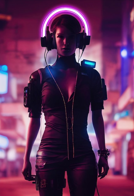 Foto retrato fictício de uma garota scifi cyberpunk hightech futurista mulher do futuro