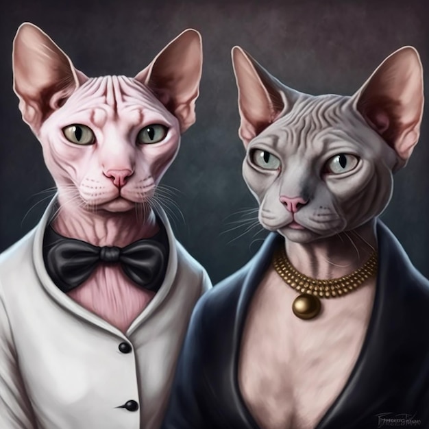 Foto retrato de fiesta de pareja de gatos sphynx