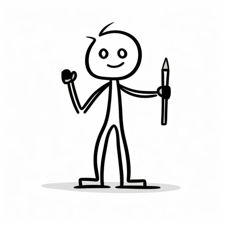 Foto retrato de figura de palo dibujado a mano para dibujos escolares o ilustraciones para niños