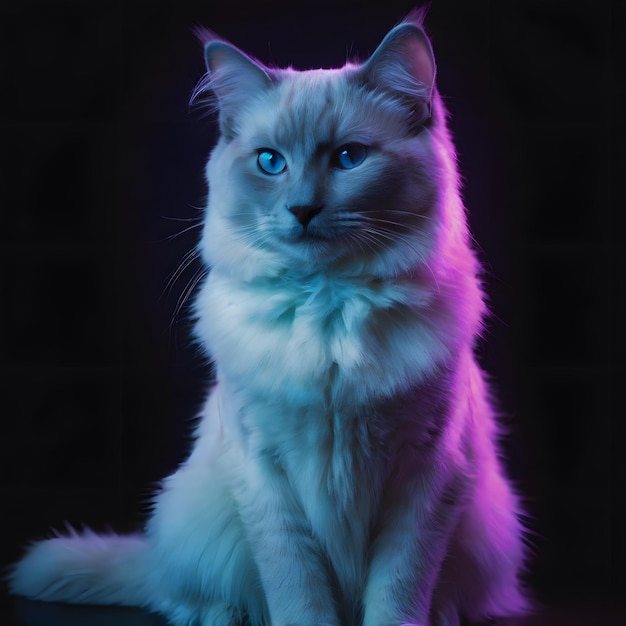 Retrato de fotografía en neón de un gato Ragdoll