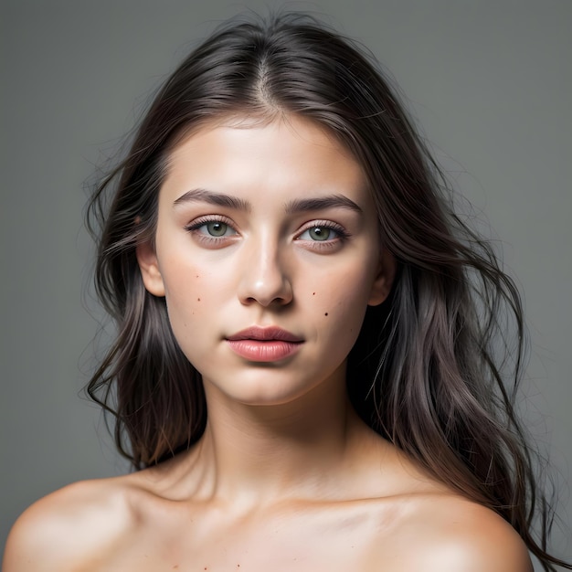 Retrato fotográfico de la cara de una joven y hermosa mujer modelo