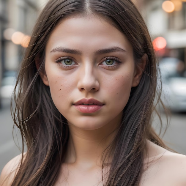 Retrato fotográfico de la cara de una joven y hermosa mujer modelo