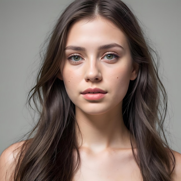 Retrato fotográfico de la cara de una joven y hermosa mujer modelo