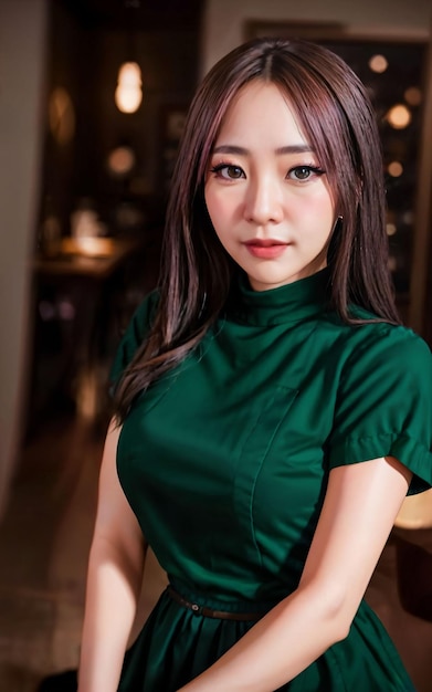 Retrato fotográfico de adolescente asiática alegre com IA generativa de cabelo preto