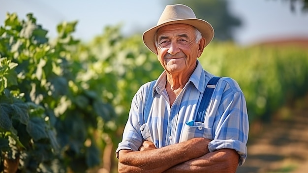 Foto retrato fotográfico de agricultor masculino em campo gerado por ia