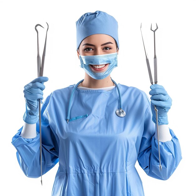 Foto retrato fotográfico de cirurgiã advogada mulher com ferramentas