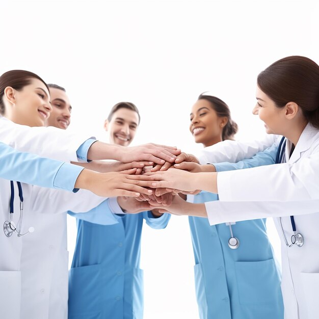 Retrato fotográfico de médicos de equipe médica bem-sucedidos e equipe de funcionários do hospital