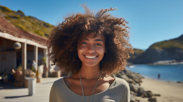 retrato fotográfico de uma bela jovem mestiça modelo feminina afro-americana gerada por IA