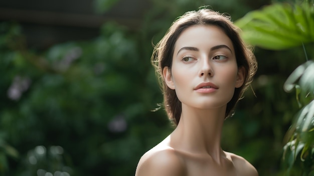 Retrato fotográfico de uma bela jovem modelo de cuidados com a pele