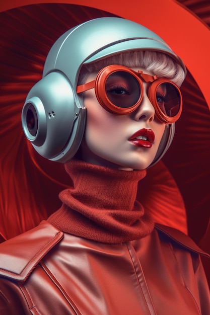 Retrato fotográfico de uma mulher em moda futurista