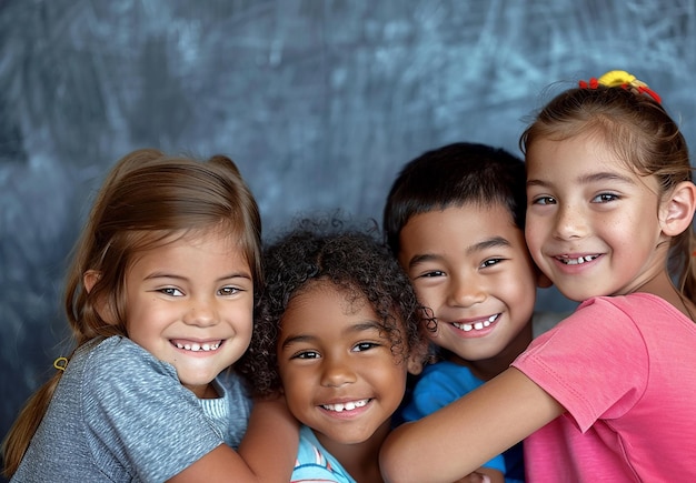 Foto retrato fotográfico de un grupo de niños posando para una foto