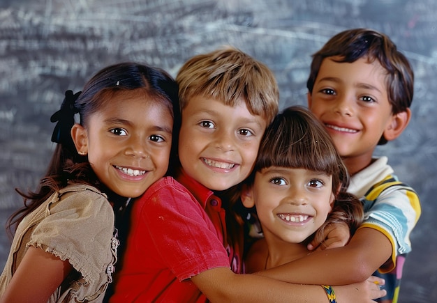 Foto retrato fotográfico de un grupo de niños posando para una foto