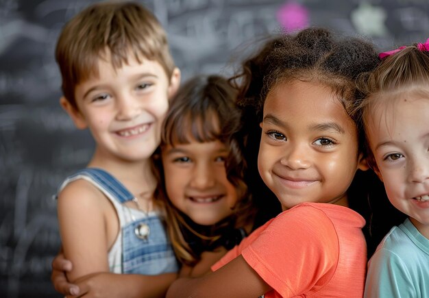 Retrato fotográfico de un grupo de niños posando para una foto