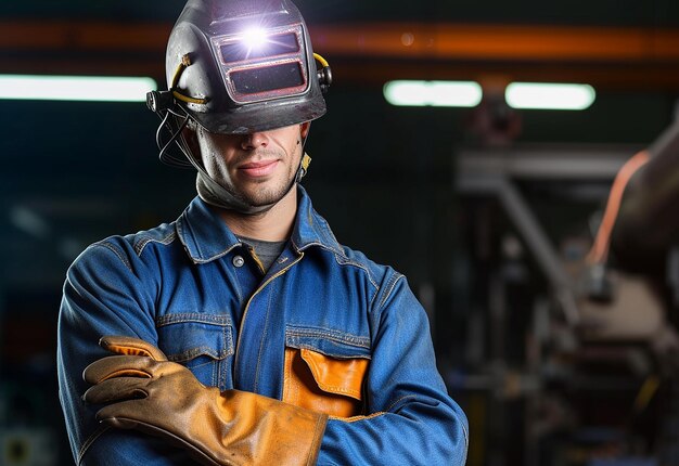 Retrato fotográfico de un hombre trabajando con una antorcha de soldadura