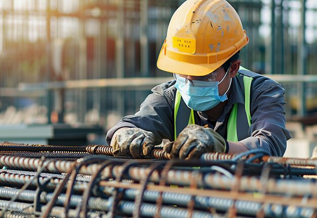 Retrato fotográfico de ingenieros civiles y equipo de trabajadores de la construcción en el fondo de la construcción